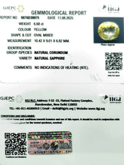 6.68/CT Natural Yellow Sapphire With Govt Lab Certificate (89910)